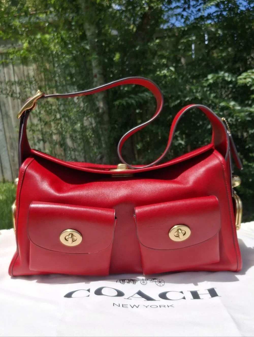 Coach Limited Re-Edition Scarlett Red Leather The Turnlock Haversack Bag #CDZ12